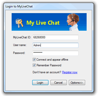 live chat login window